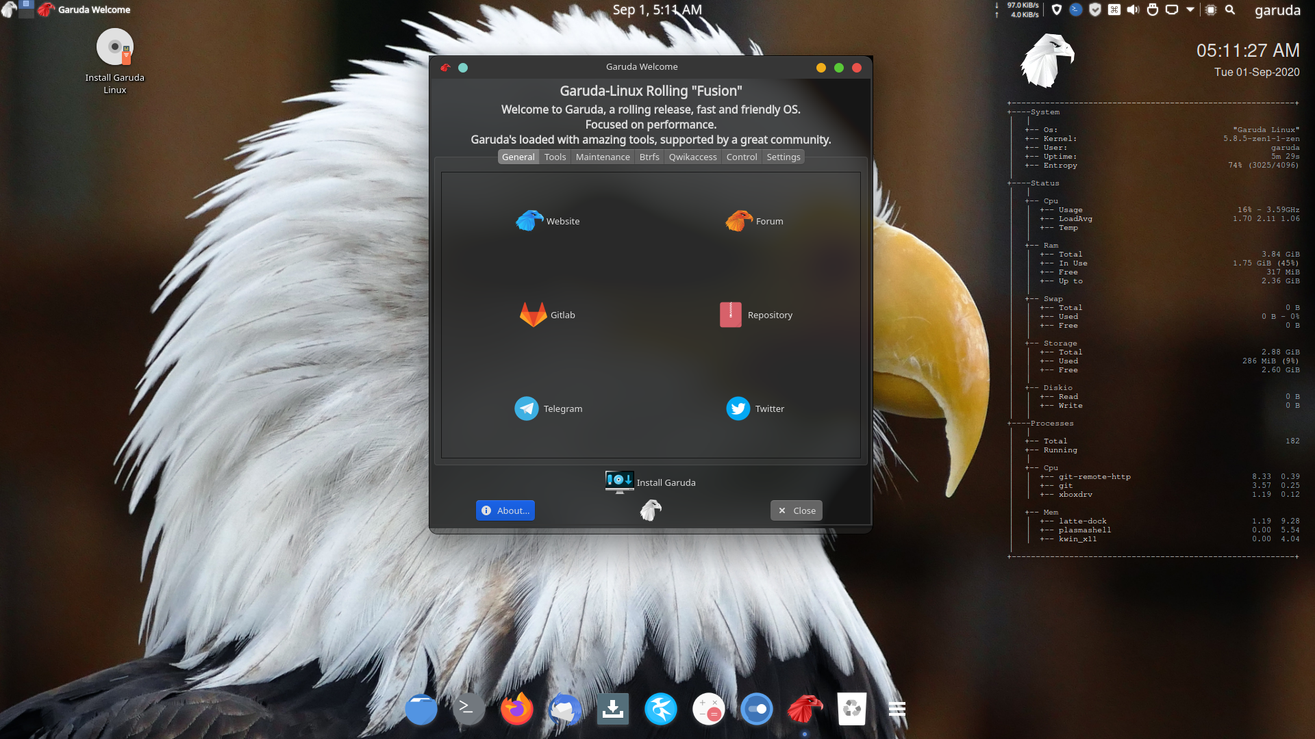 Garuda desktop screenshot: 200831