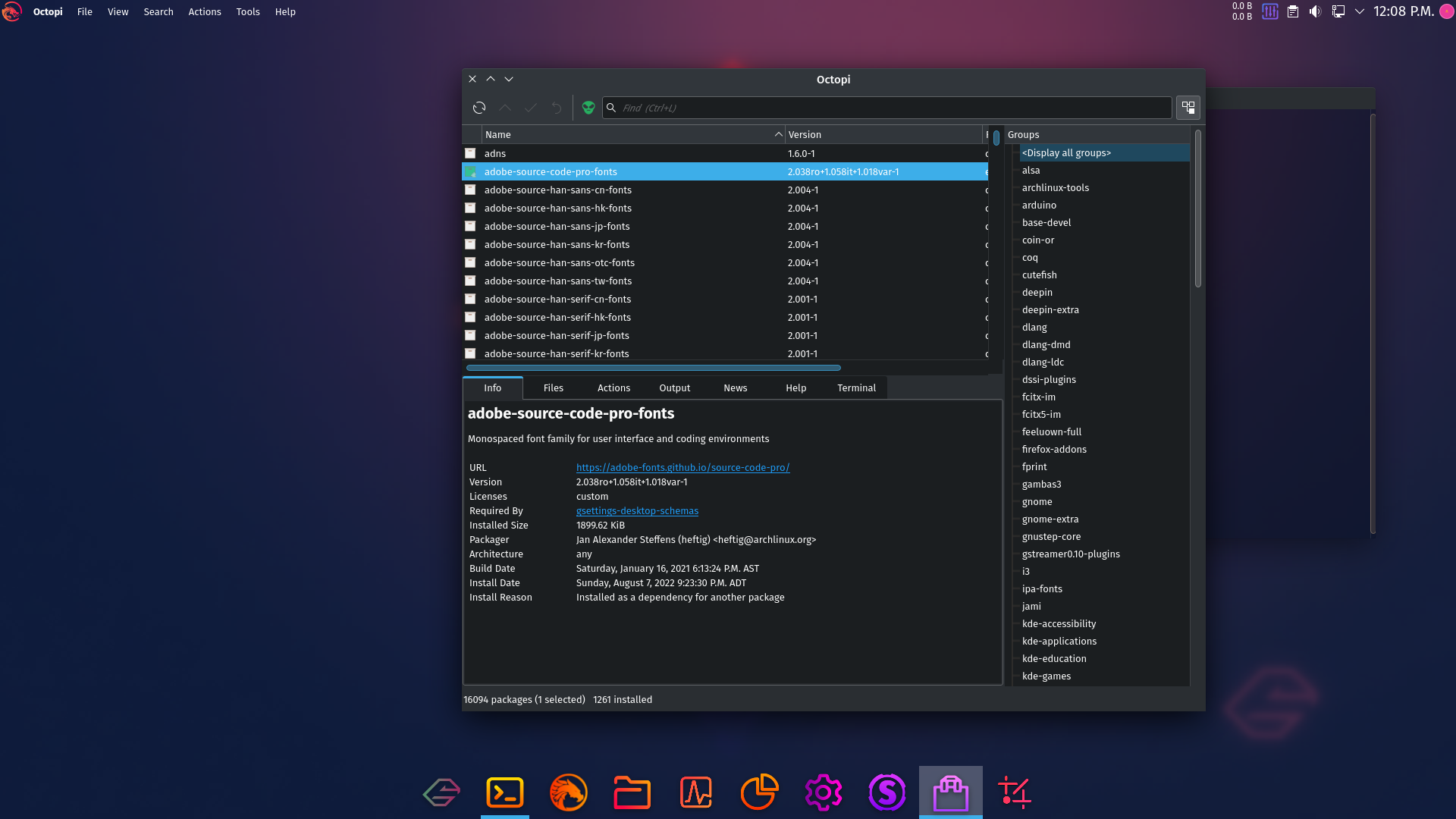 Garuda desktop screenshot: 220808 octopi