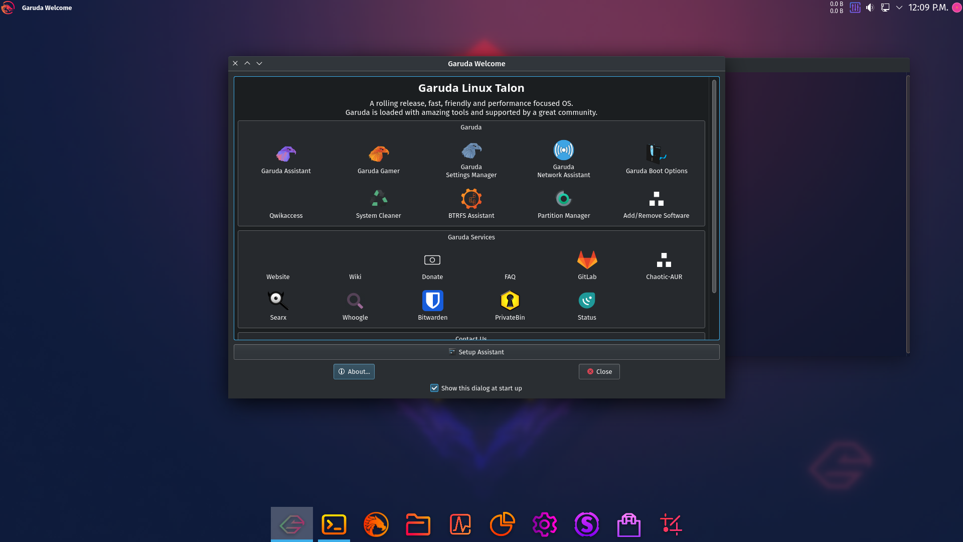 Garuda desktop screenshot: 220808 welcome