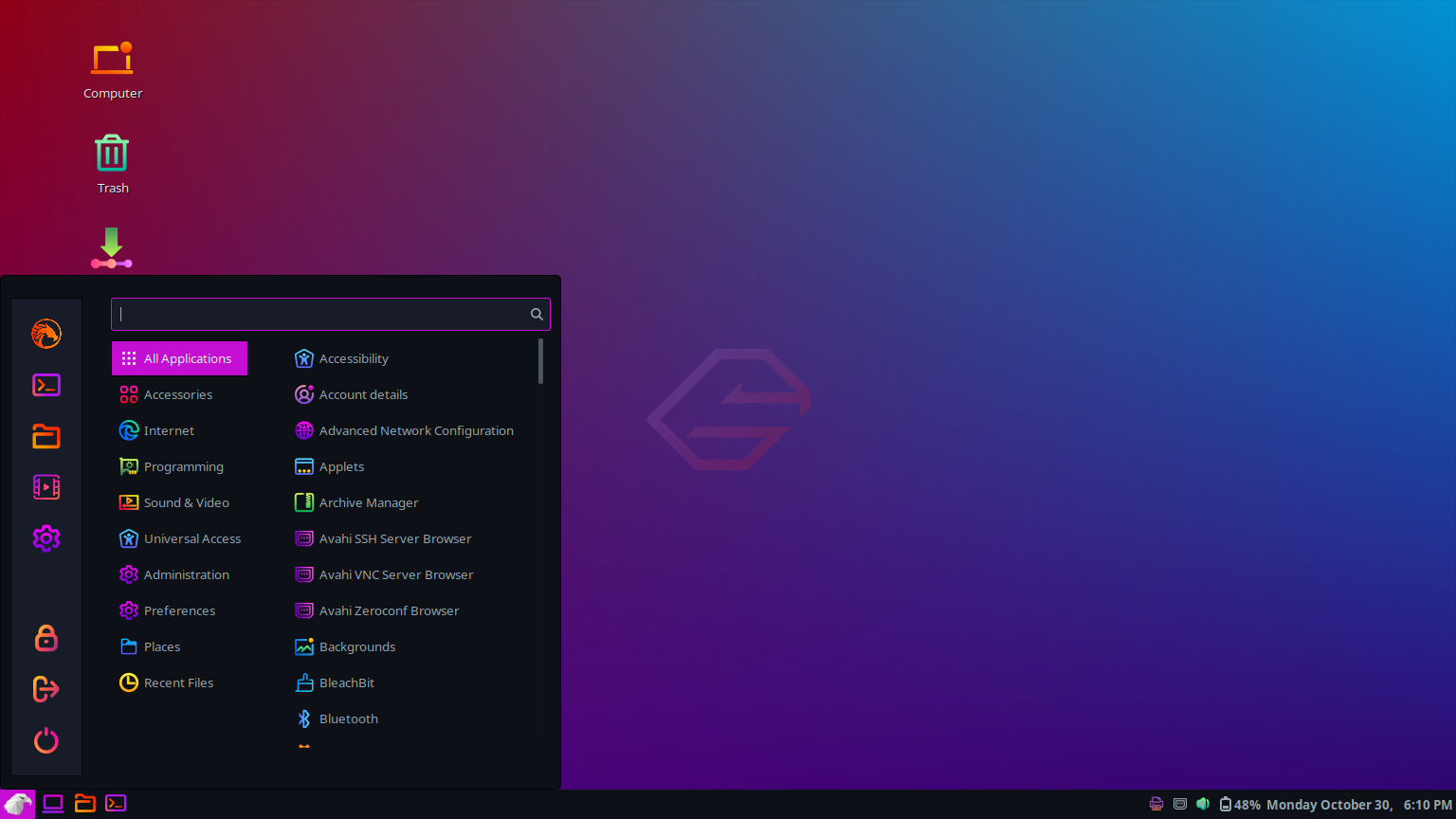 Garuda desktop screenshot: 231029 cinnamon