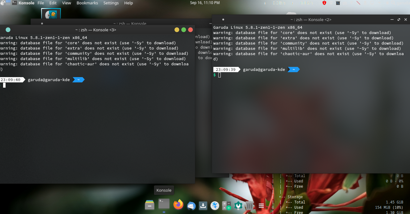 Garuda desktop screenshot: grouped windows