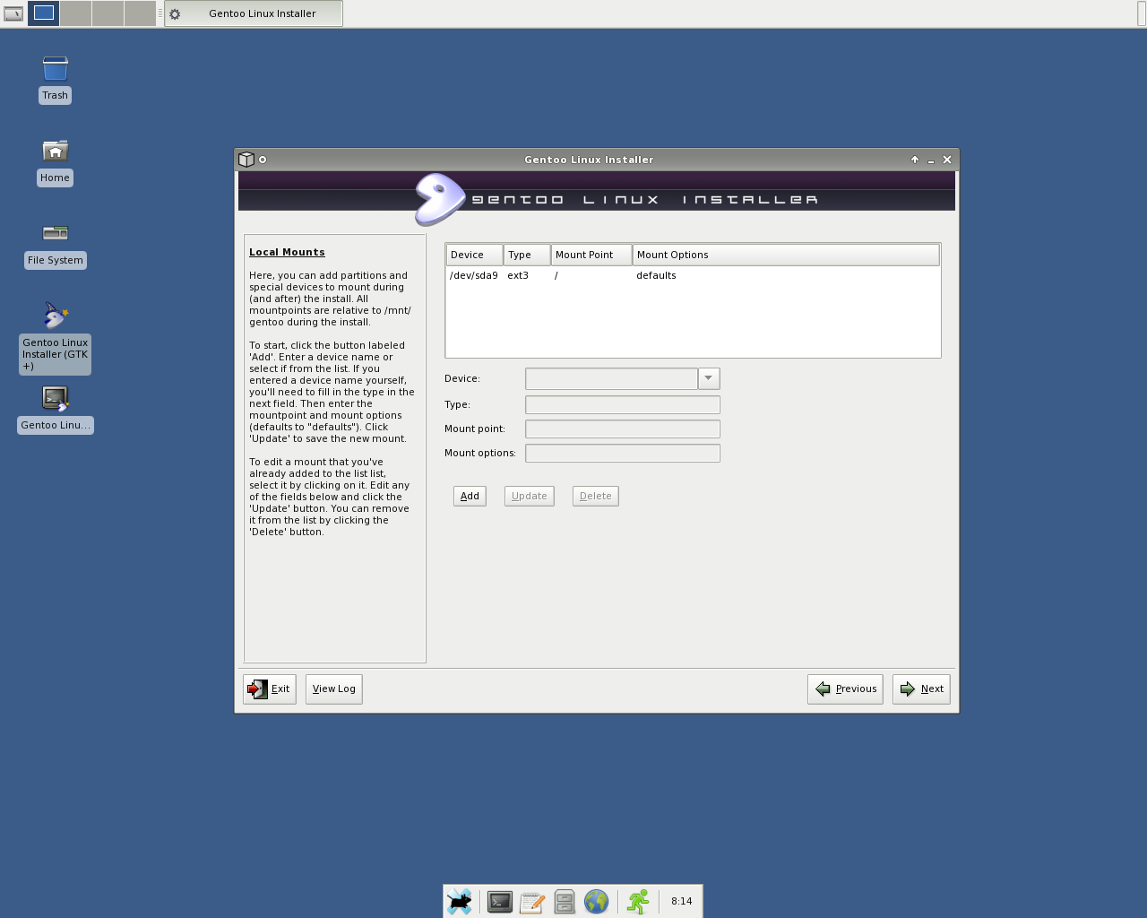 Gentoo desktop screenshot: 2008.0 installer