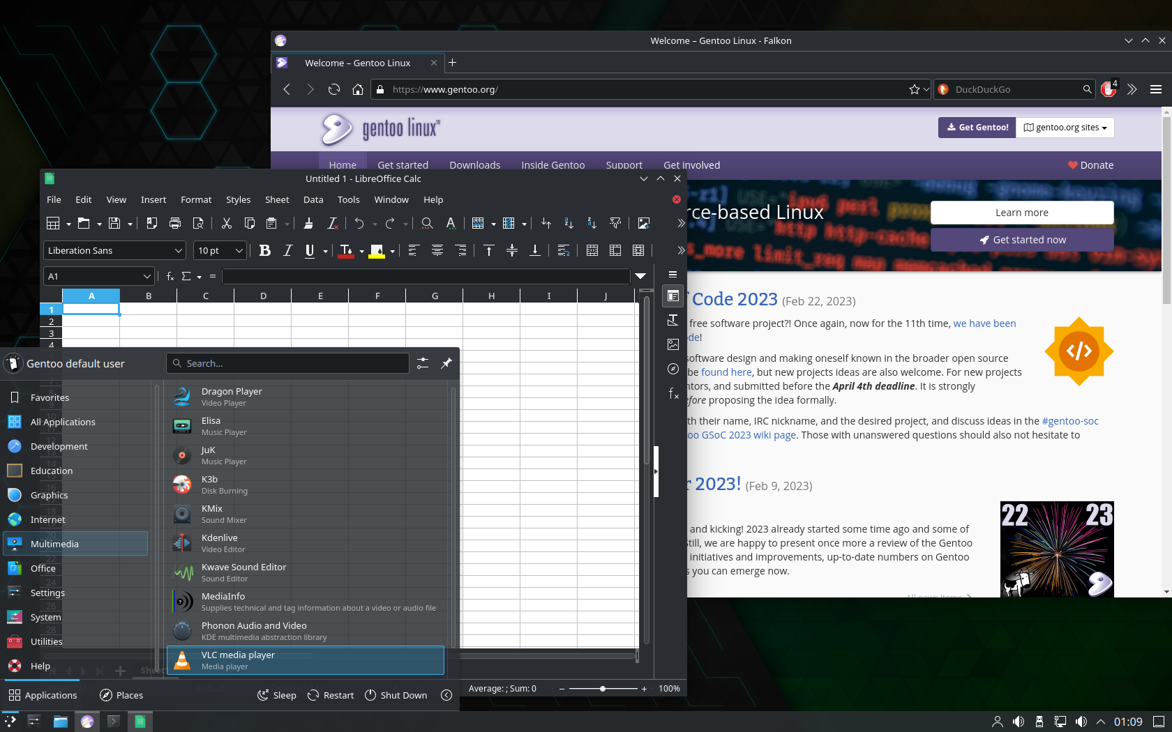Gentoo desktop screenshot: 20230220 applications