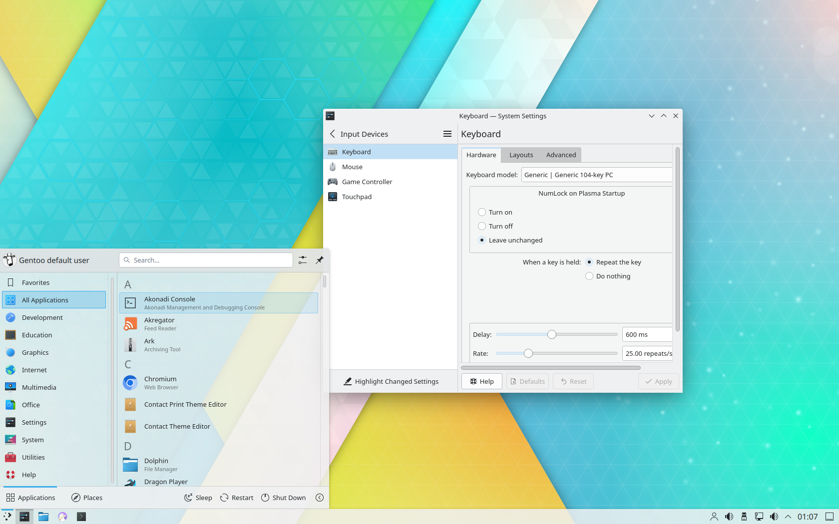 Gentoo desktop screenshot: 20230220 settings