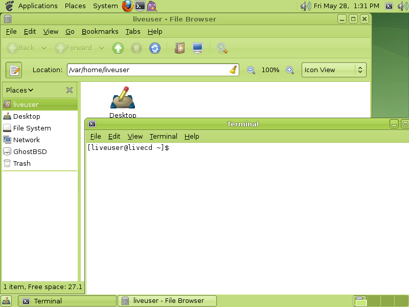 GhostBSD desktop screenshot: 1.0 desktop