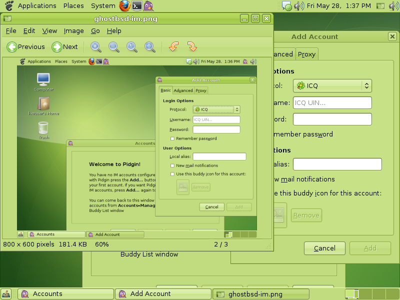 GhostBSD desktop screenshot: 1.0 im