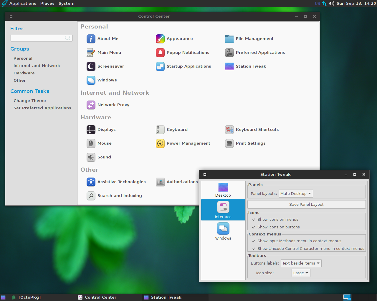 GhostBSD desktop screenshot: 10.1 control centre
