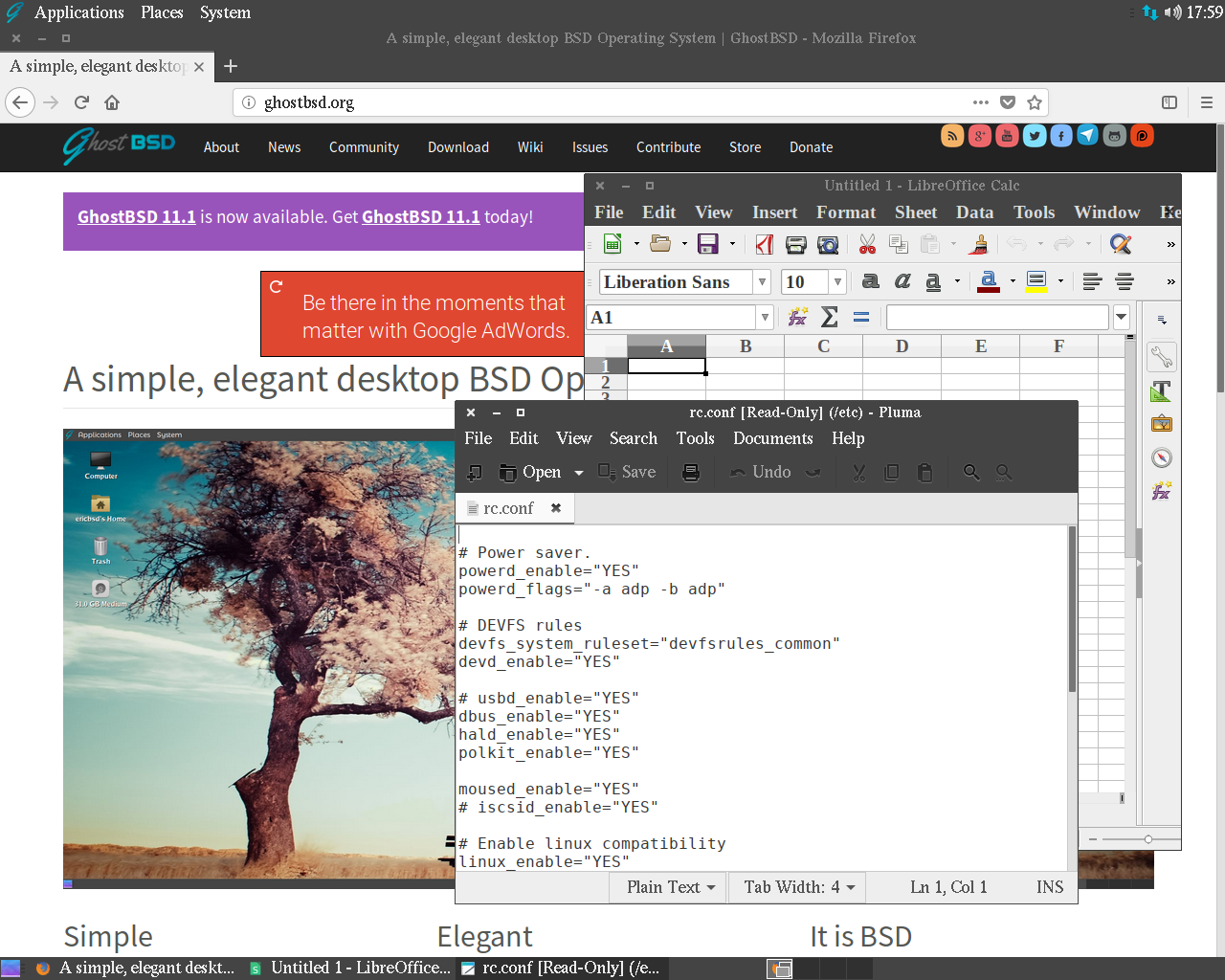 GhostBSD desktop screenshot: 11.1 apps