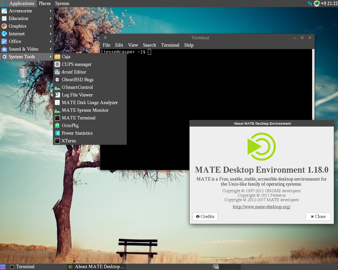 GhostBSD desktop screenshot: 11.1 darker