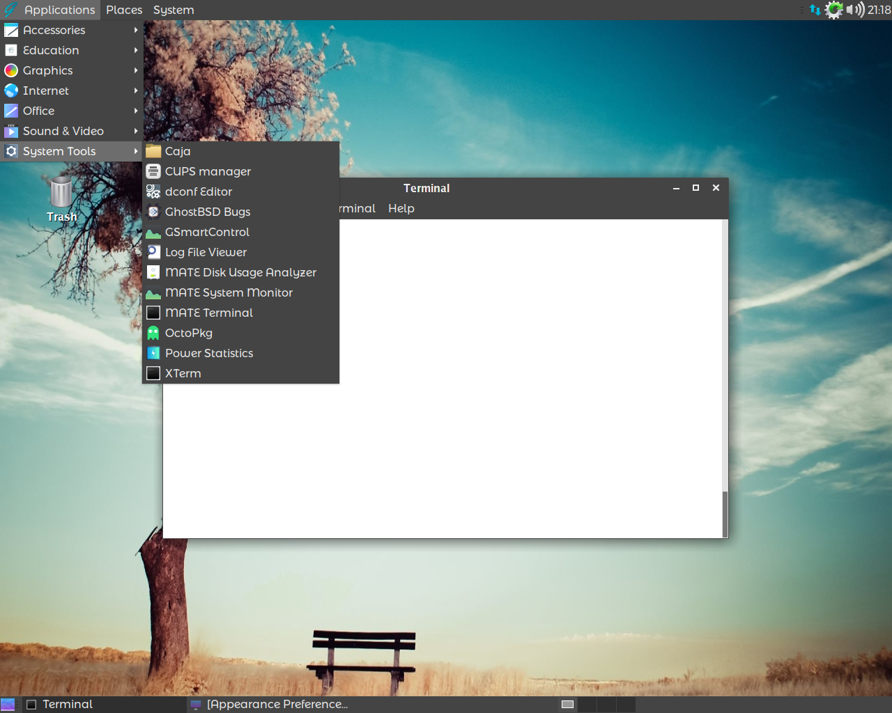 GhostBSD desktop screenshot: 11.1 font