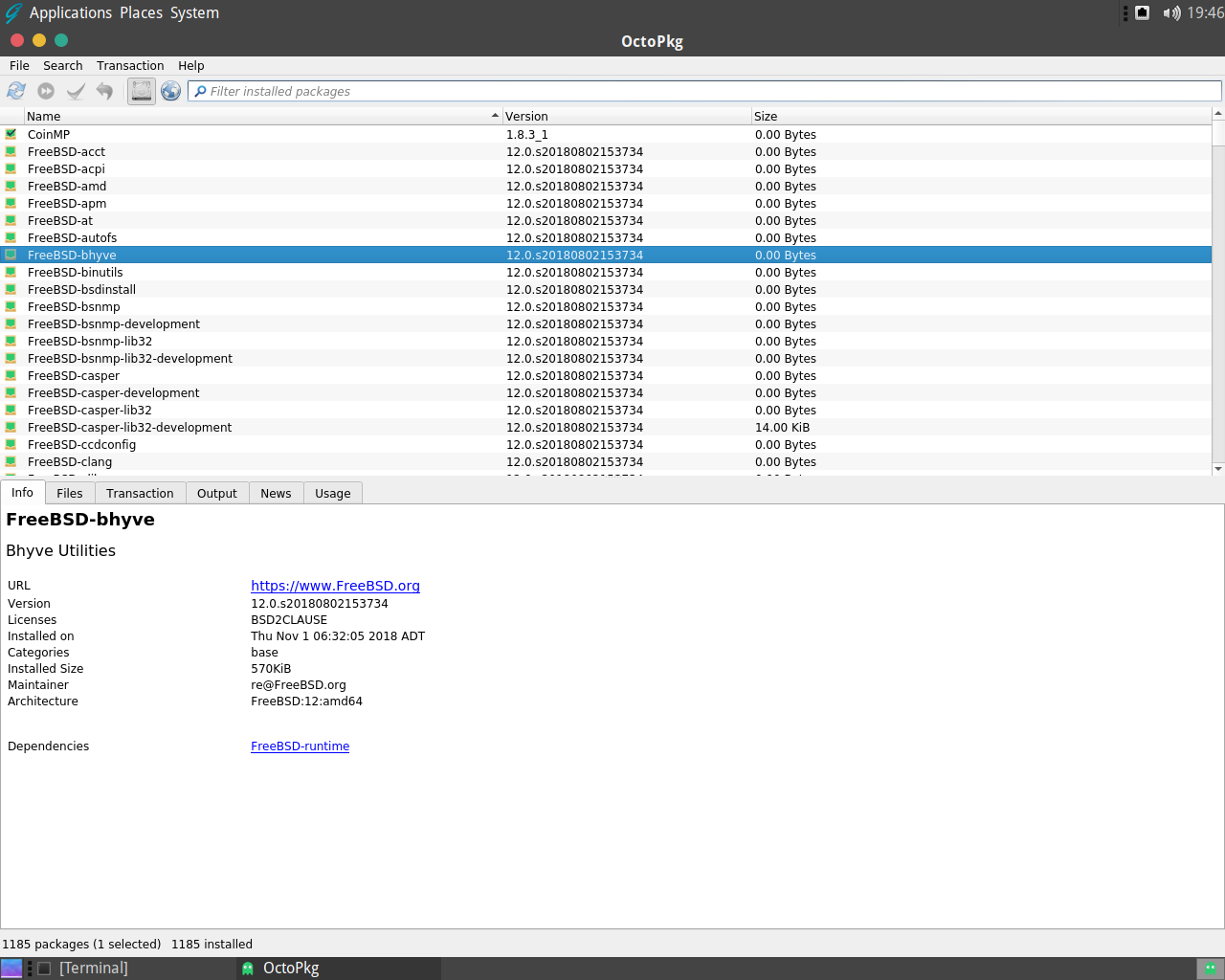 GhostBSD desktop screenshot: 18.10 octopkg