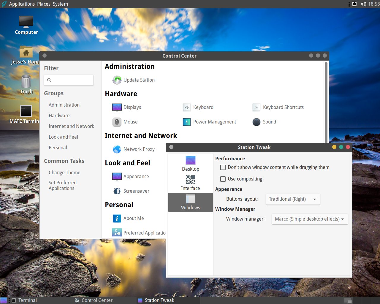 GhostBSD desktop screenshot: 18.10 settings