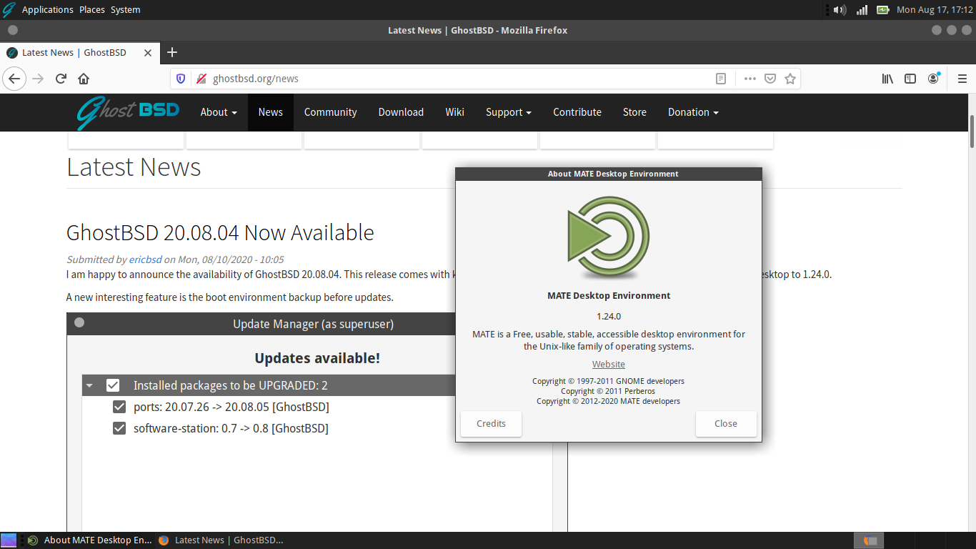 GhostBSD desktop screenshot: 20.08.04 mate