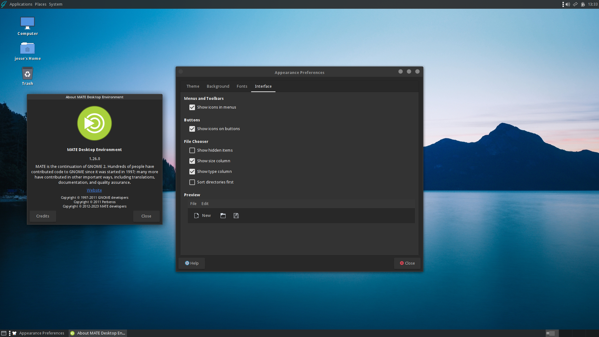 GhostBSD desktop screenshot: 23.10.1 dark