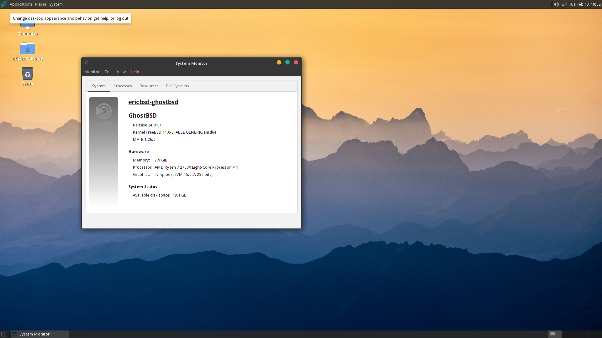 GhostBSD desktop screenshot: 24.01.1