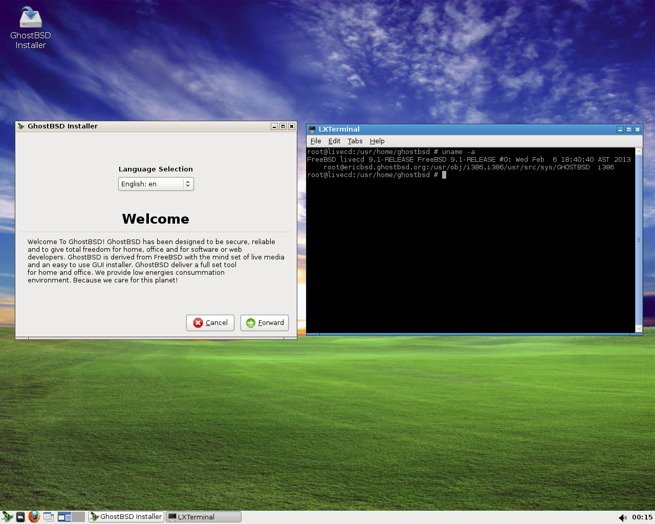 GhostBSD desktop screenshot: 3.0 installer