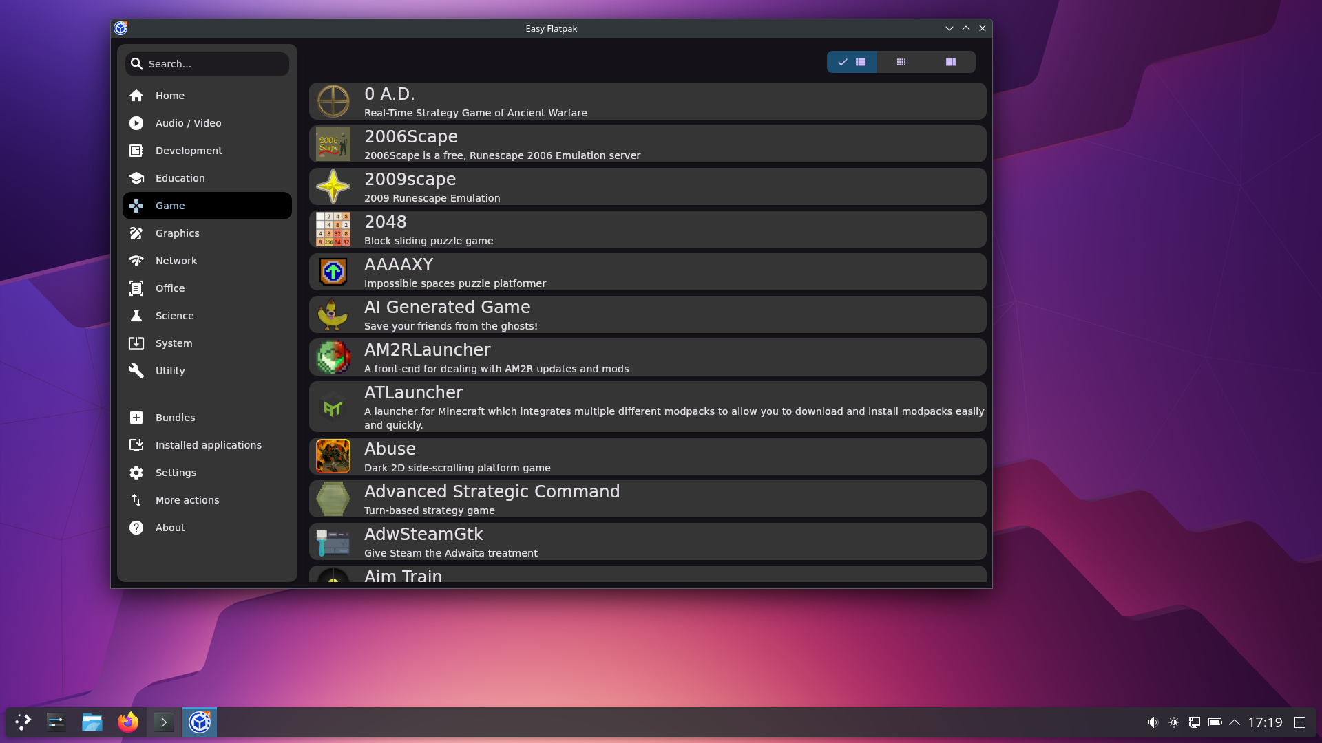 GLF desktop screenshot: omnislash easy flatpak