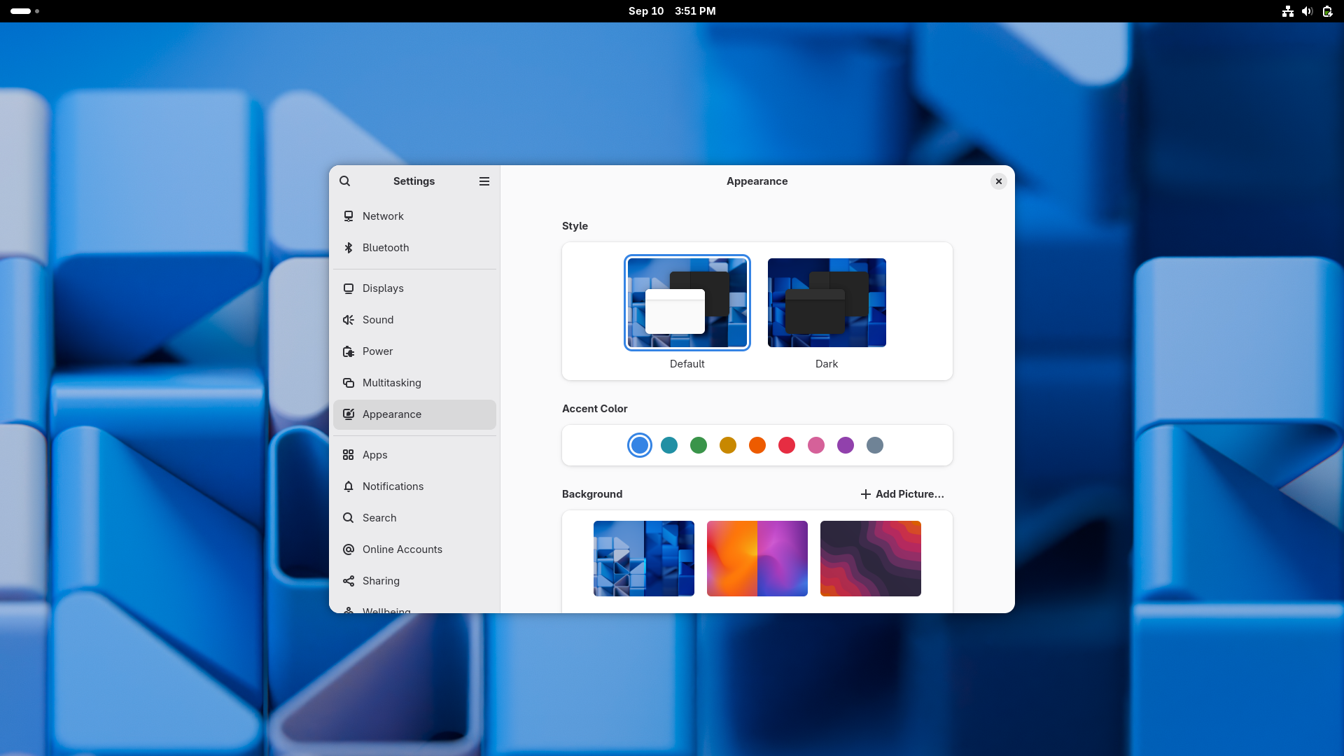 GNOME OS desktop screenshot: 49 settings