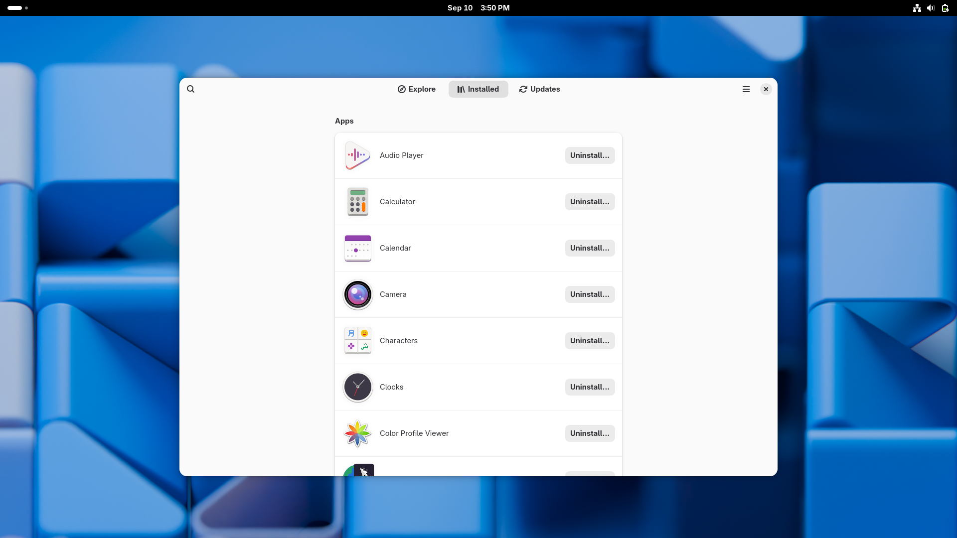 GNOME OS desktop screenshot: 49 software