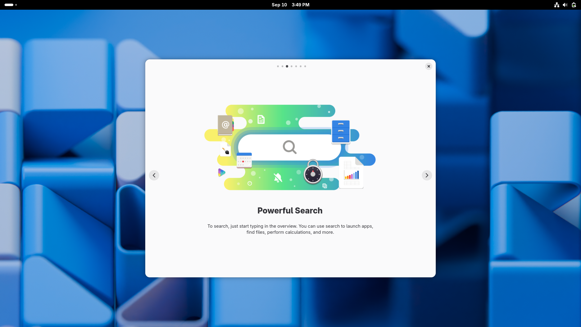GNOME OS desktop screenshot: 49 tour