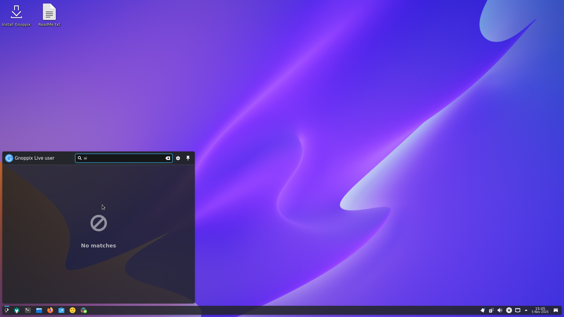 Gnoppix desktop screenshot: 25 10 ai menu
