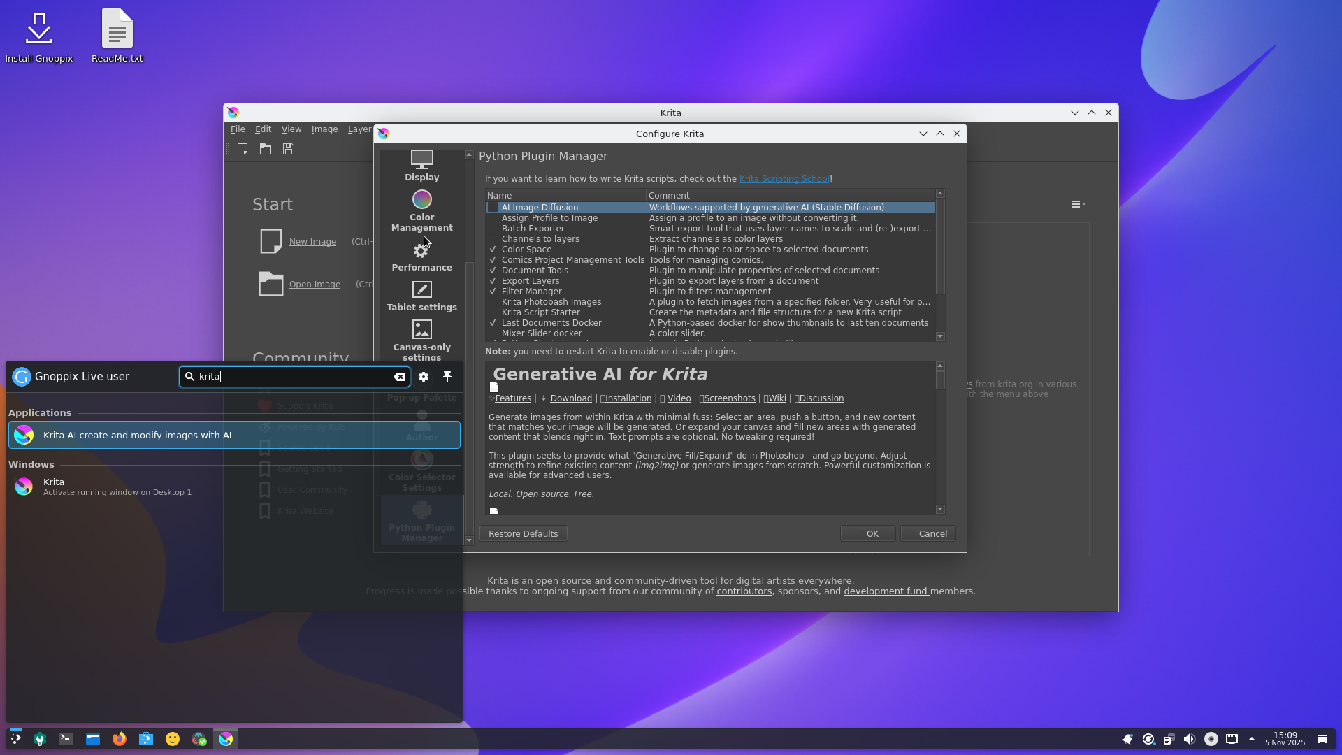 Gnoppix desktop screenshot: 25 10 krita
