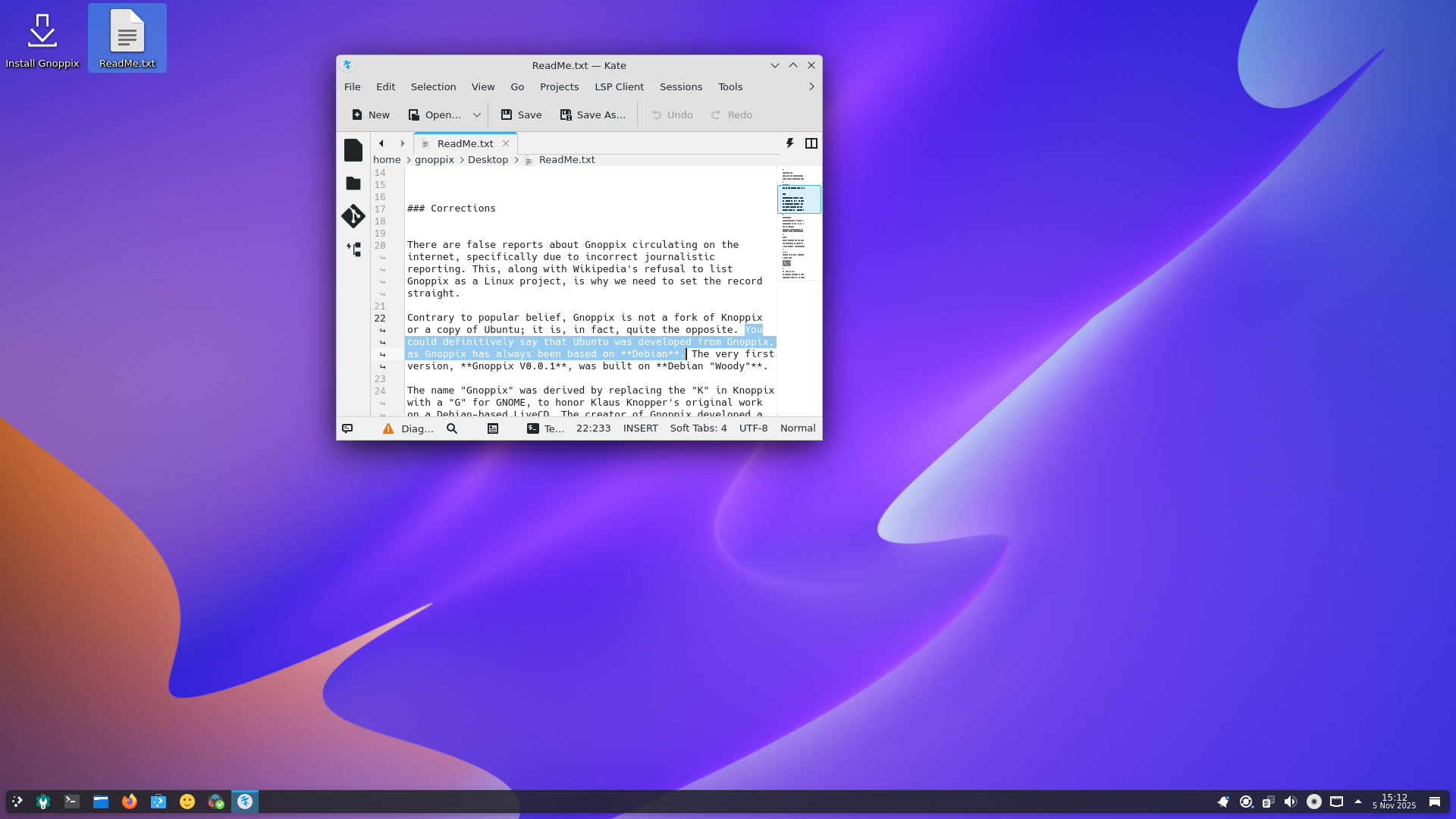 Gnoppix desktop screenshot: 25 10 readme