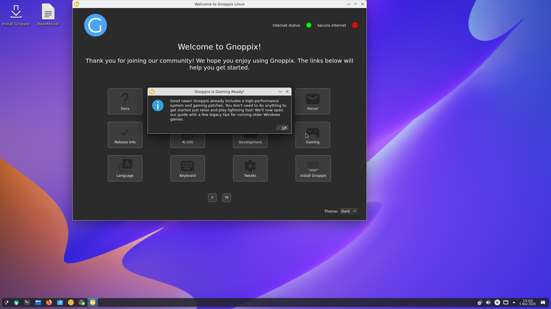Gnoppix desktop screenshot: 25 10 welcome