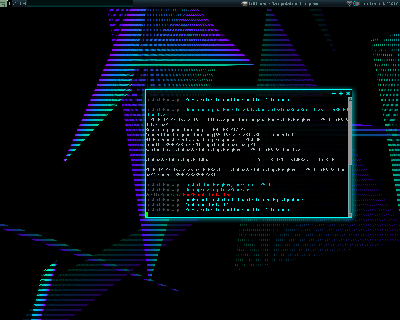 GoboLinux desktop screenshot: 016 packages