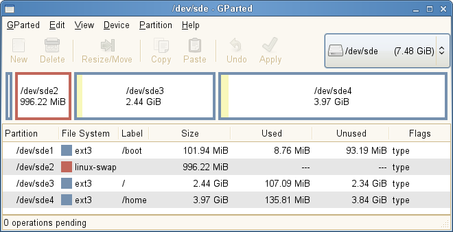 GParted desktop screenshot: partition primary