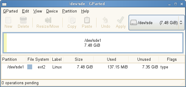 GParted desktop screenshot: single partition