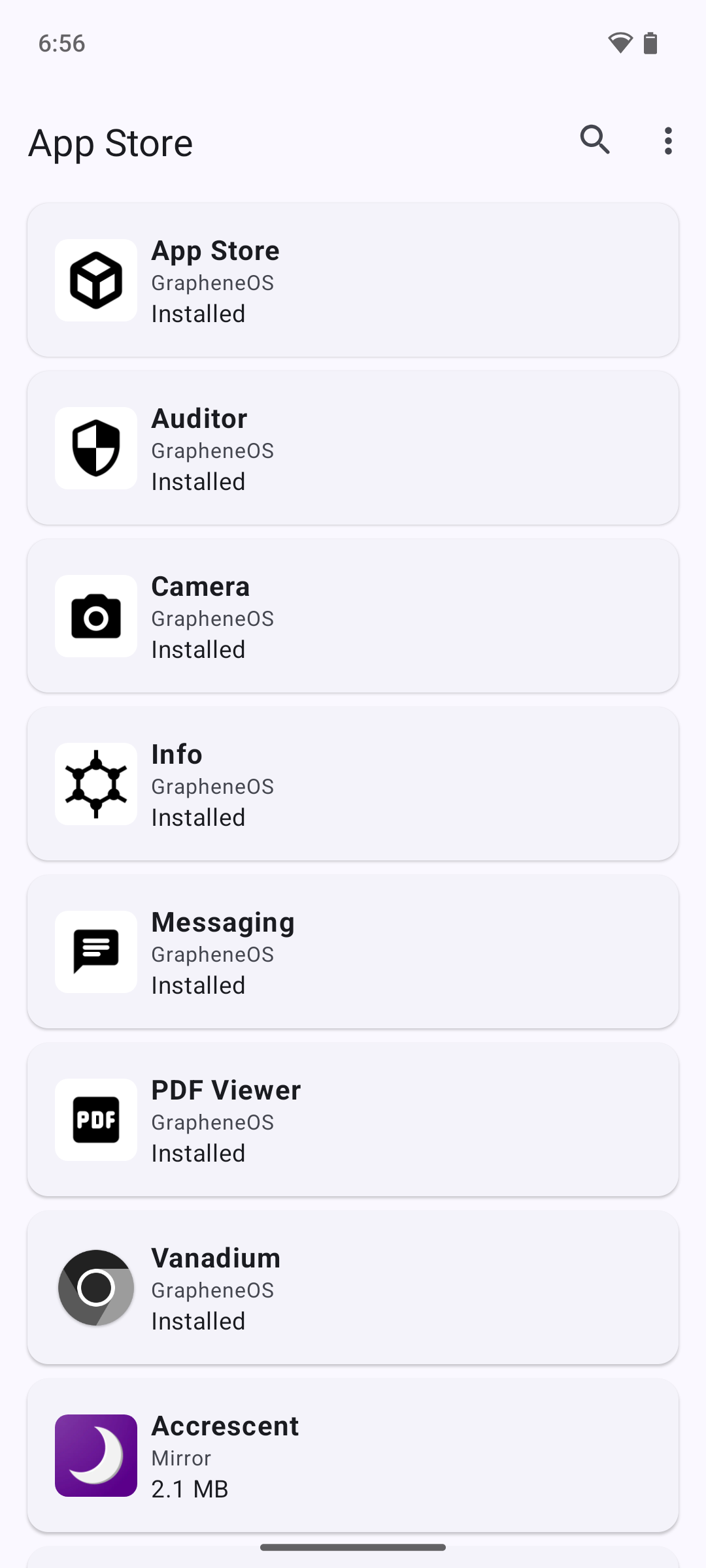 GrapheneOS desktop screenshot: 2025030300 app store