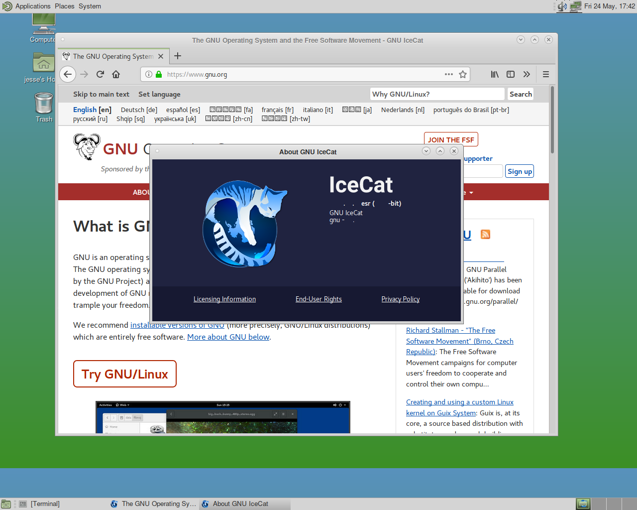Guix System desktop screenshot: 1.0.1 icecat