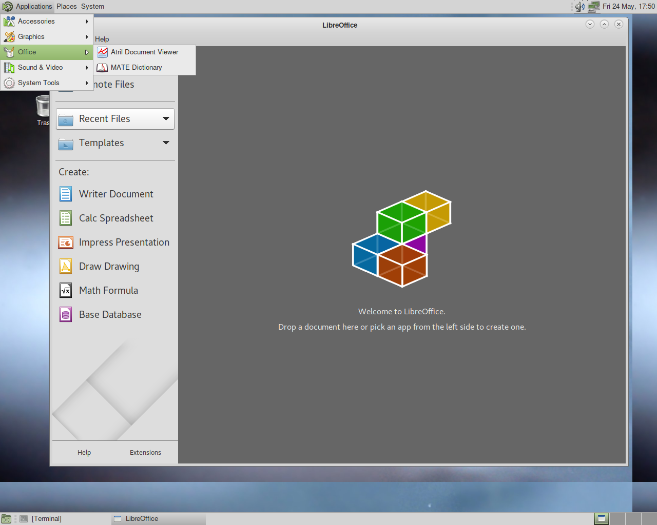 Guix System desktop screenshot: 1.0.1 menu