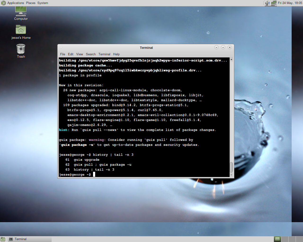 Guix System desktop screenshot: 1.0.1 upgrade