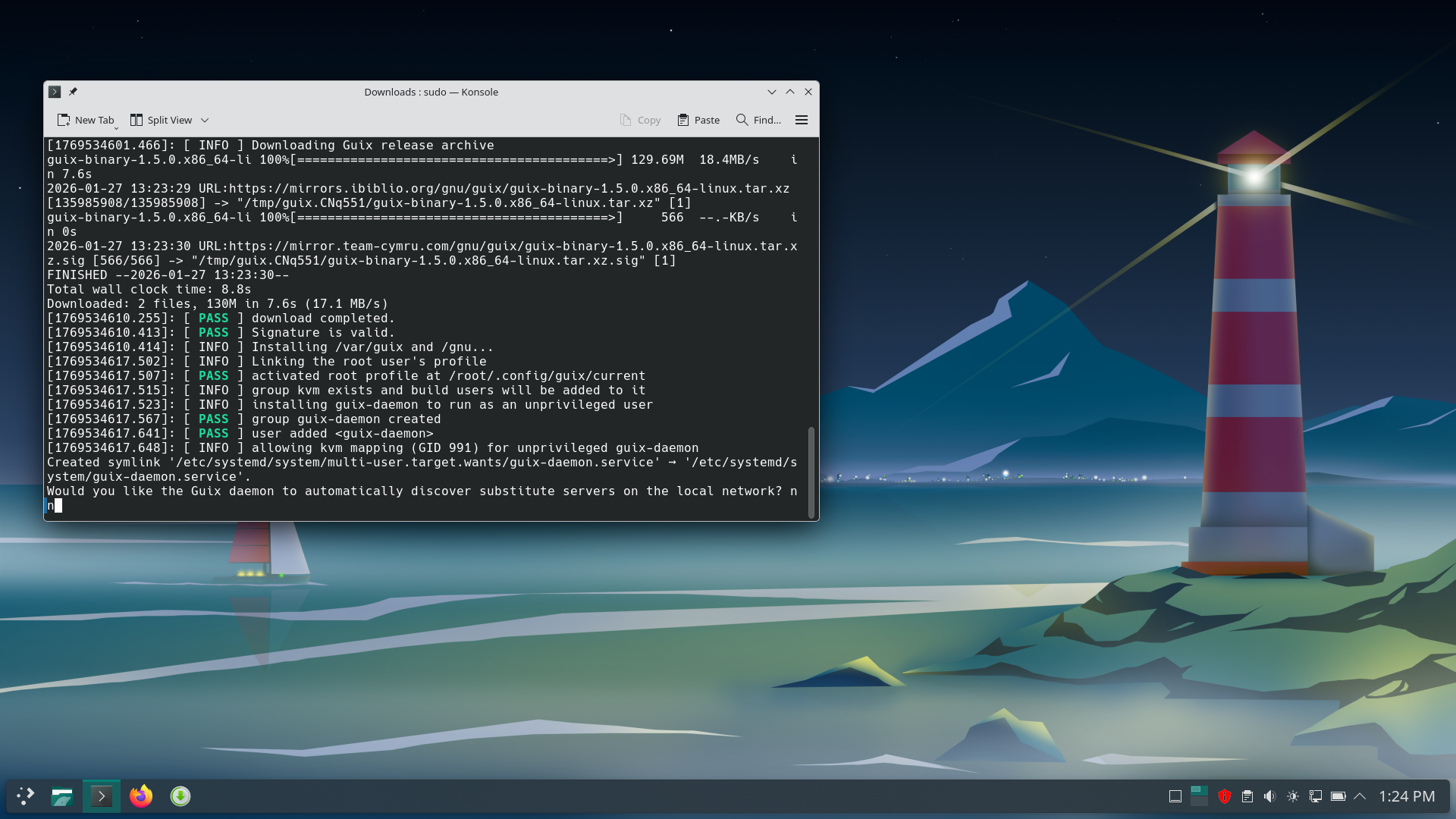 Guix System desktop screenshot: 1.5.0 install