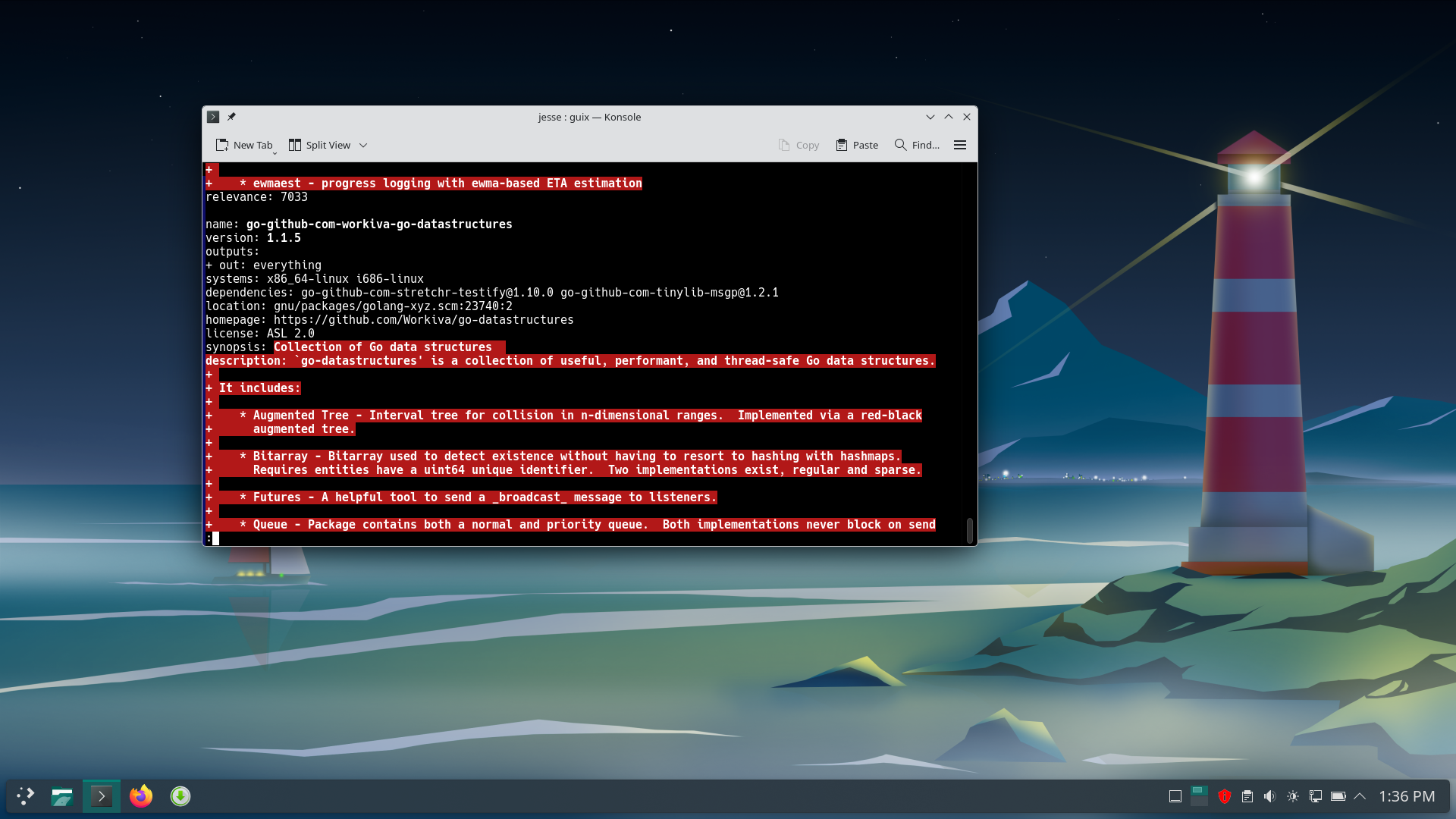Guix System desktop screenshot: 1.5.0 search