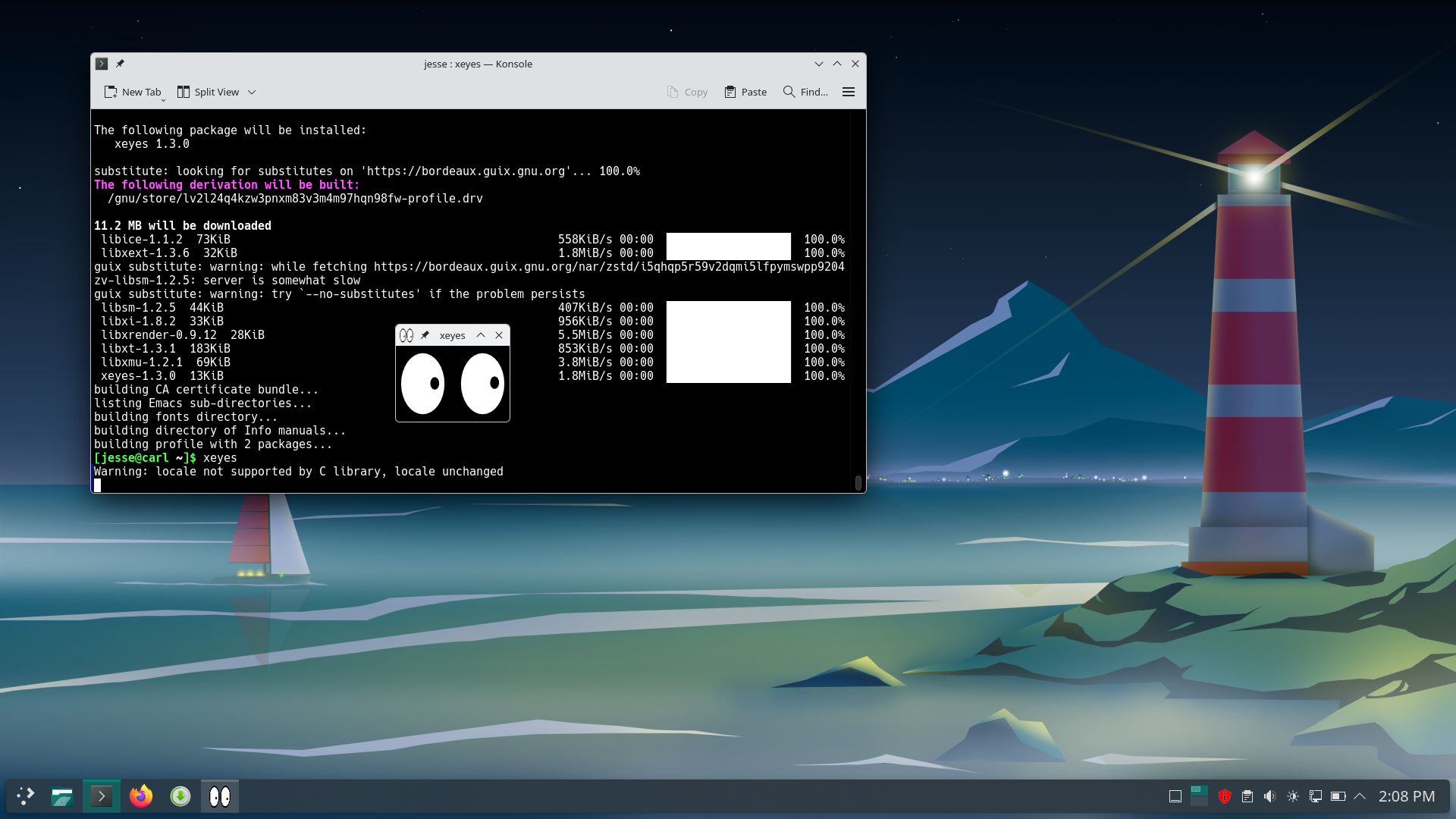Guix System desktop screenshot: 1.5.0 xeyes