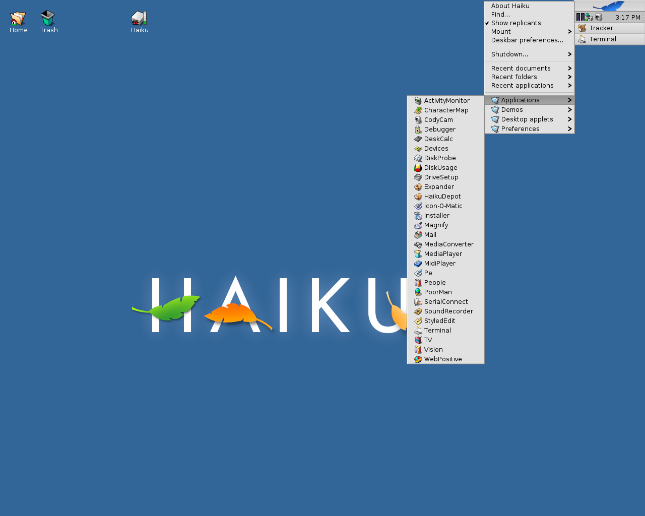 Haiku desktop screenshot: 2016 menu