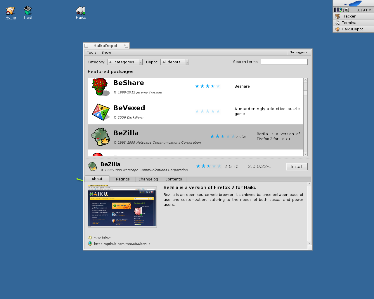 Haiku desktop screenshot: 2016 software