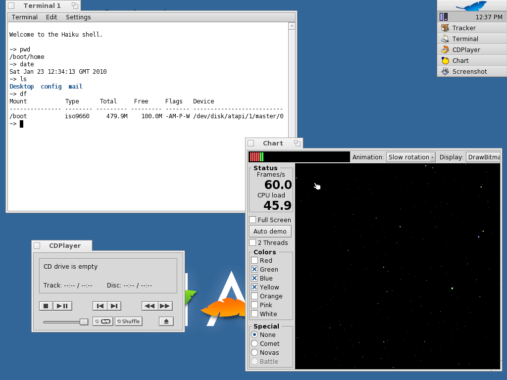Haiku desktop screenshot: alpha processes