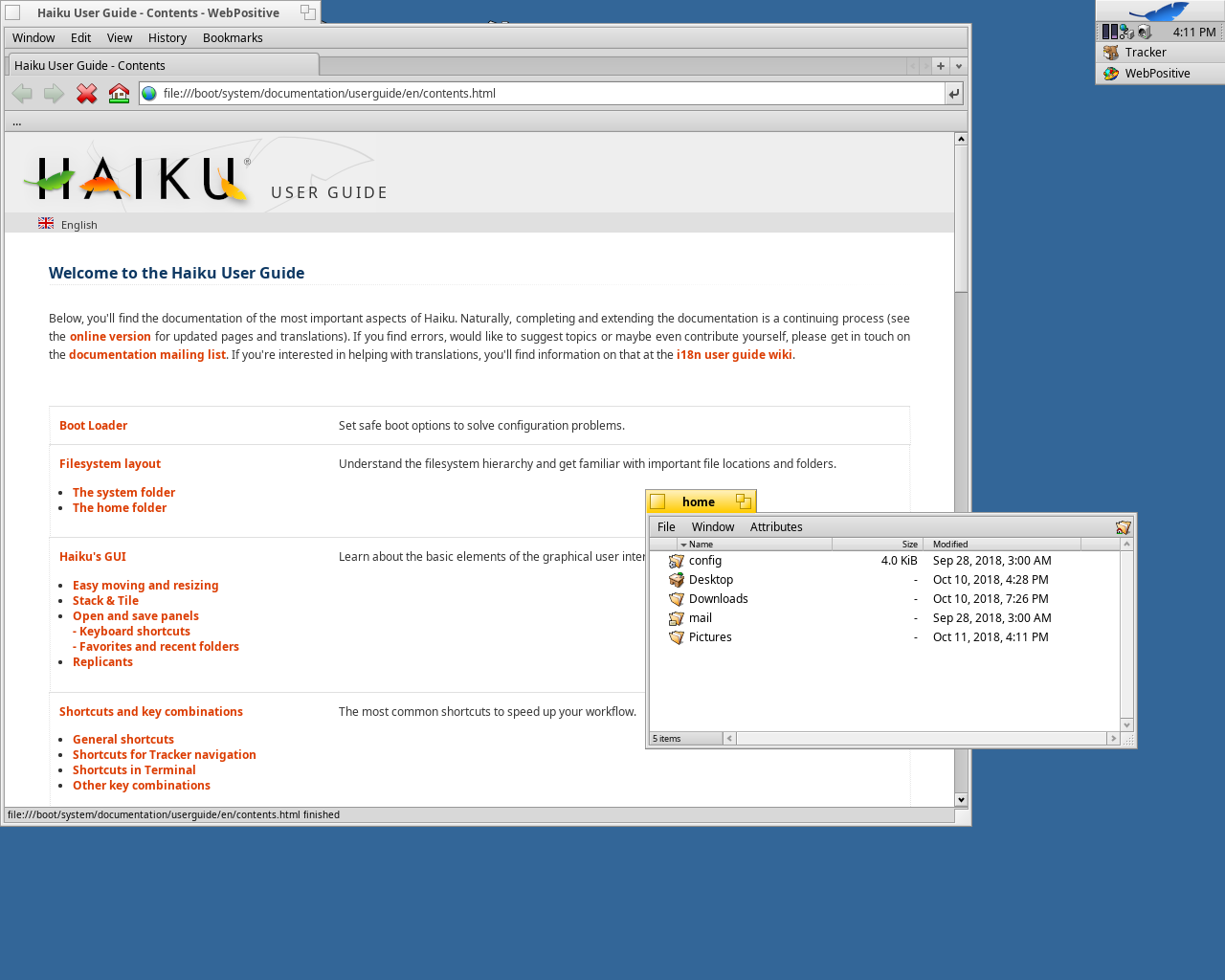 Haiku desktop screenshot: r1 beta1 browser