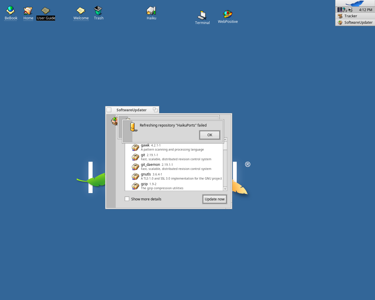 Haiku desktop screenshot: r1 beta1 updates