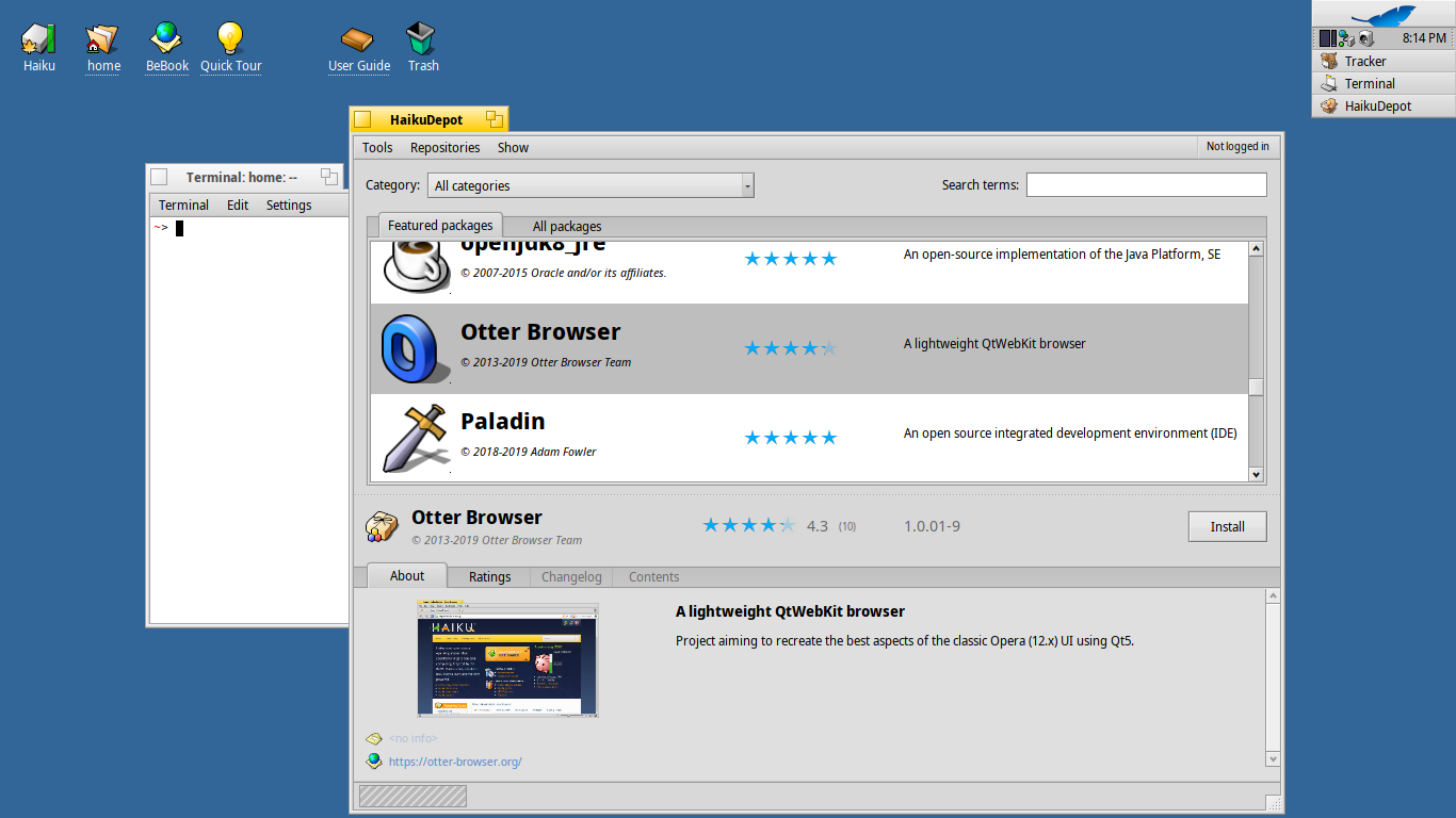 Haiku desktop screenshot: r1 beta2 depot