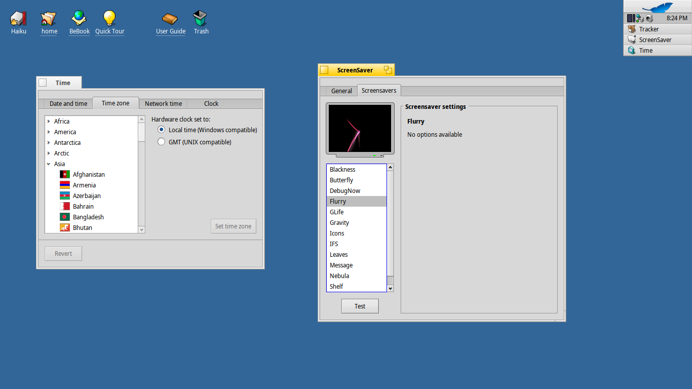Haiku desktop screenshot: r1 beta2 settings