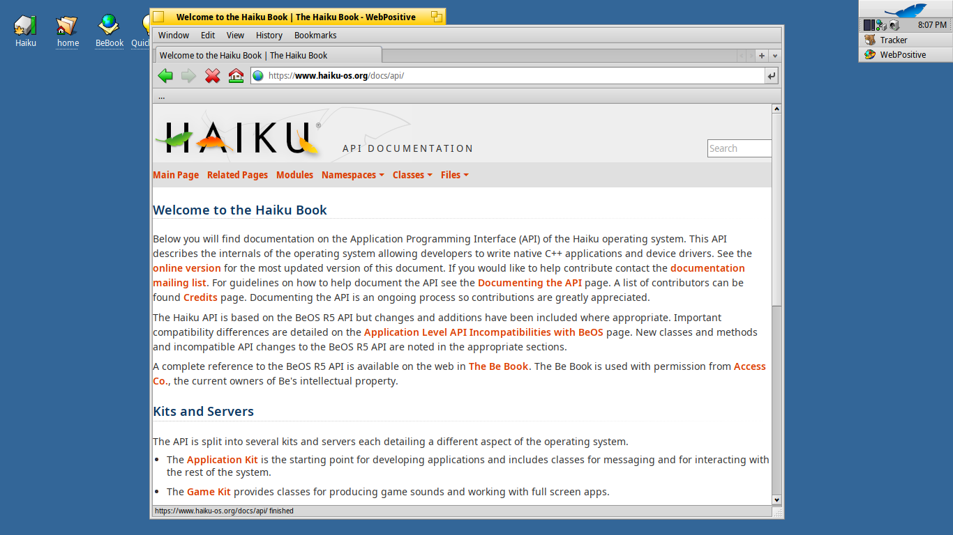 Haiku desktop screenshot: r1 beta2 webpositive