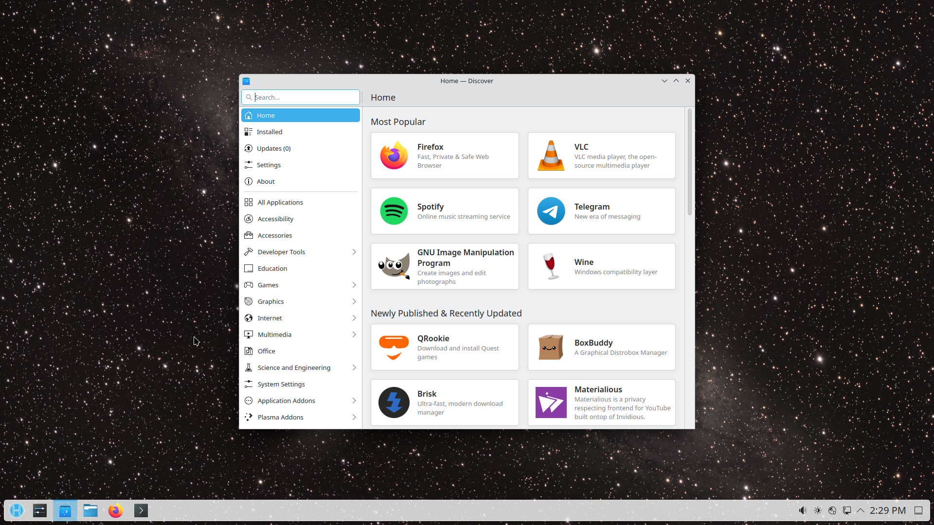 HeliumOS desktop screenshot: 10.0 discover