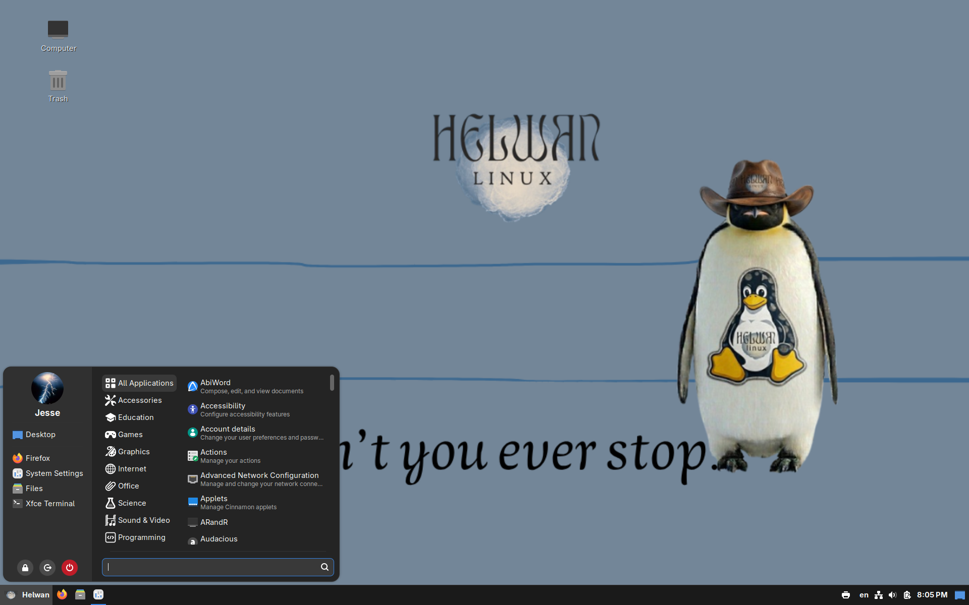 Helwan desktop screenshot: 5.0 menu