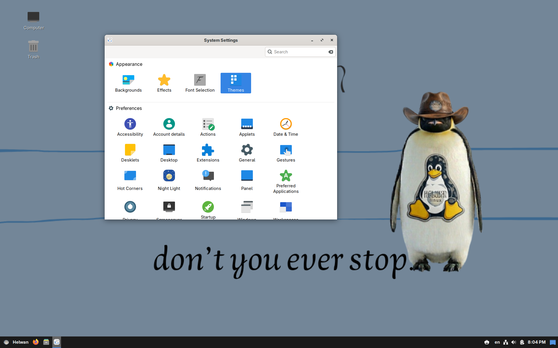 Helwan desktop screenshot: 5.0 settings