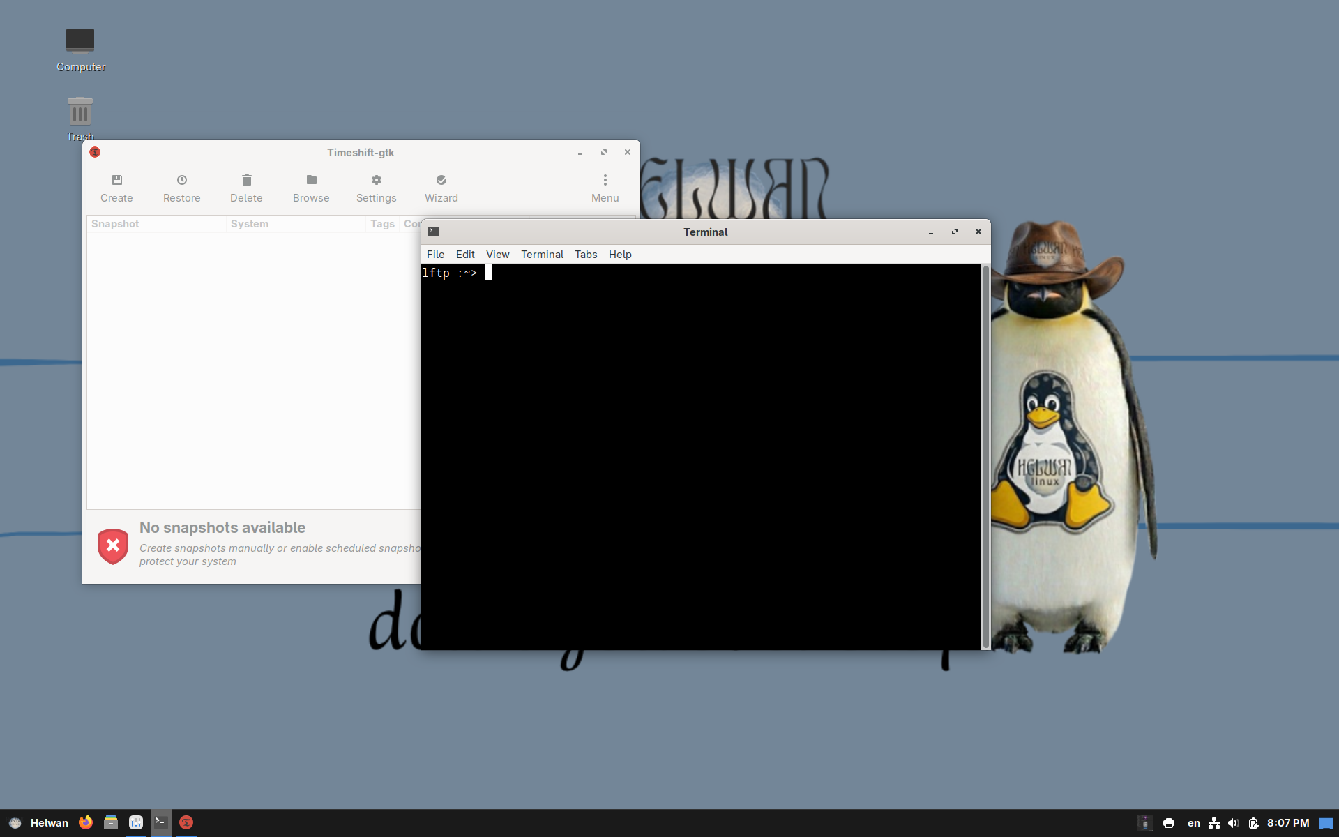 Helwan desktop screenshot: 5.0 timeshift
